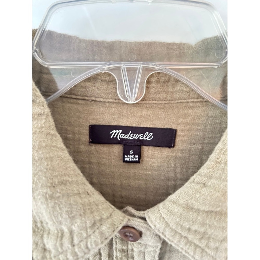 Madewell Women Small Olive Green Double Gauze Cotton Central Short Sleeve Shirt - Picture 2 of 4